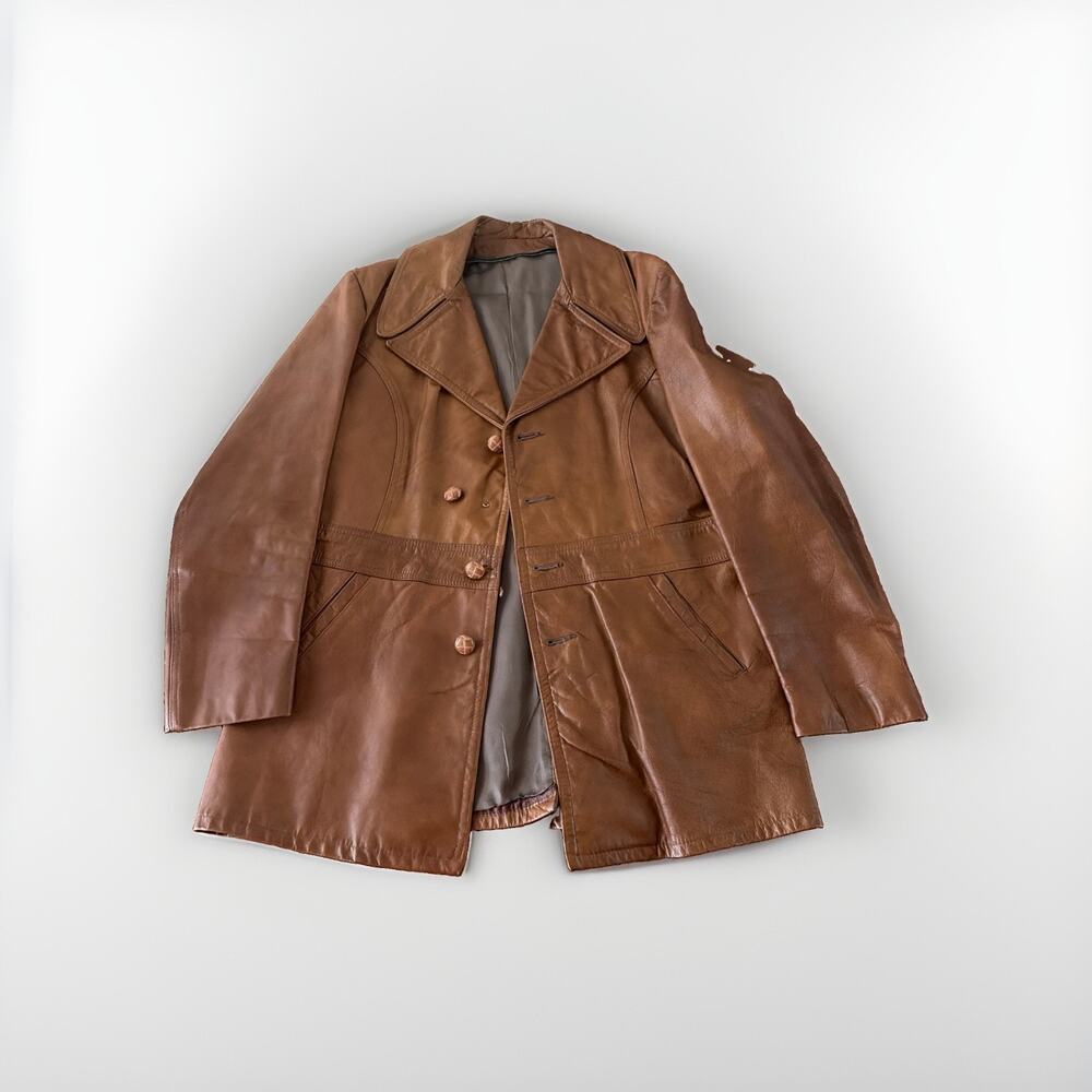 Vintage 60s 70s Leather Jacket Mens 40 Coat Disco Mod Pimp Gangster Dandy NOTE
